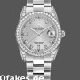 Super Clone Unisex's Rolex Day-Date 36mm Unisex-118389-Silver Diamond Dial Silver