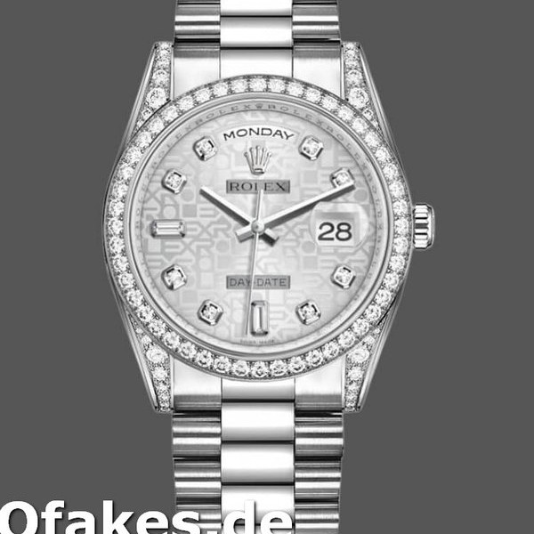 Super Clone Unisex's Rolex Day-Date 36mm Unisex-118389-Silver Jubilee Diamond Dial Silver