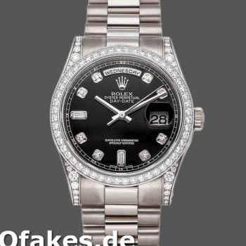 Super Clone Unisex's Rolex Day-Date 36mm Unisex-118389-White Gold-Black Diamond Dial Black<br />
