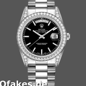 Super Clone Unisex's Rolex Day-Date 36mm Unisex-118389-White Gold-Black Index Dial Black<br />