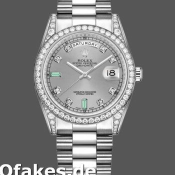 Super Clone Unisex's Rolex Day-Date 36mm Unisex-118389-White Gold-Silver Dial Silver