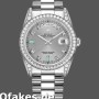 Super Clone Unisex's Rolex Day-Date 36mm Unisex-118389-White Gold-Silver Dial Silver