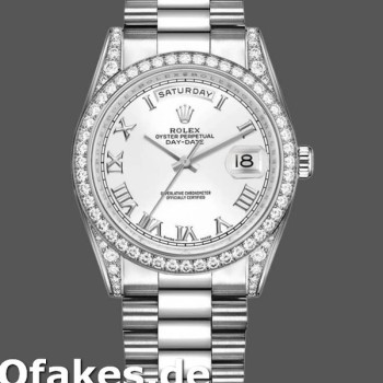 Super Clone Unisex's Rolex Day-Date 36mm Unisex-118389-White Gold-White Roman Numeral Dial White