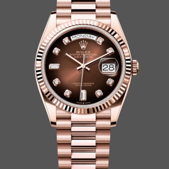 Super Clone Unisex's Rolex Day-Date 36mm Unisex-128235-Everose Gold-Brown Ombre Diamond Dial Brown