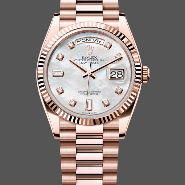Super Clone Unisex's Rolex Day-Date 36mm Unisex-128235-Everose Gold-MOP Dial MOP