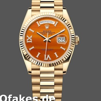 Super Clone Unisex's Rolex Day-Date 36mm Unisex-128238-Fluted Bezel-Carnelian Dial Carnelian