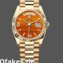 Super Clone Unisex's Rolex Day-Date 36mm Unisex-128238-Fluted Bezel-Carnelian Dial Carnelian