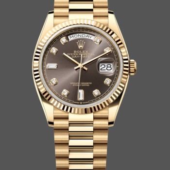 Super Clone Unisex's Rolex Day-Date 36mm Unisex-128238-Fluted Bezel-Dark Grey Dial Grey