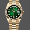 Super Clone Unisex's Rolex Day-Date 36mm Unisex-128238-Fluted Bezel-Green Diamond Dial Green