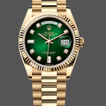 Super Clone Unisex's Rolex Day-Date 36mm Unisex-128238-Fluted Bezel-Green Diamond Dial Green