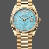 Super Clone Unisex's Rolex Day-Date 36mm Unisex-128238-Fluted Bezel-Turquoise Diamond Dial Turquoise