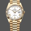 Super Clone Unisex's Rolex Day-Date 36mm Unisex-128238-Fluted Bezel-White Roman Dial White