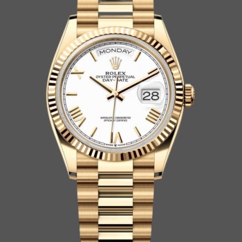 Super Clone Unisex's Rolex Day-Date 36mm Unisex-128238-Fluted Bezel-White Roman Dial White