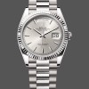Super Clone Unisex's Rolex Day-Date 36mm Unisex-128239 0005-White Gold-Silver Index Dial Silver
