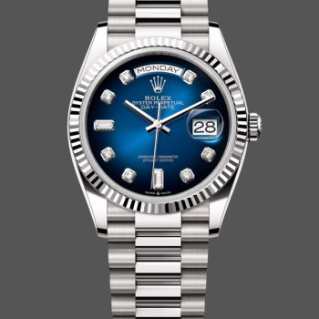 Super Clone Unisex's Rolex Day-Date 36mm Unisex-128239-Blue Ombre Diamond Dial Blue