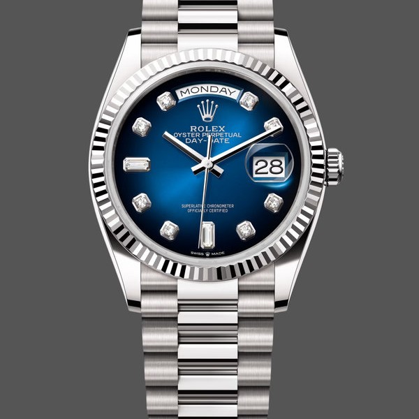 Super Clone Unisex's Rolex Day-Date 36mm Unisex-128239-Blue Ombre Diamond Dial Blue
