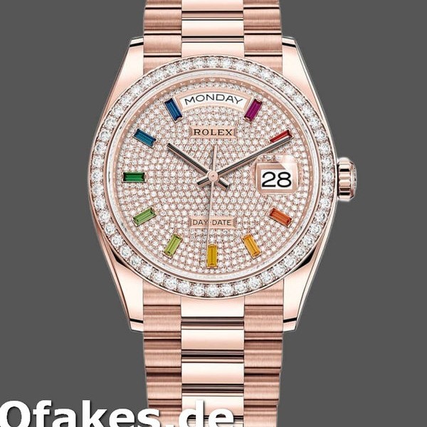 Super Clone Unisex's Rolex Day-Date 36mm Unisex-128345RBR-Diamond Paved Dial-Everose Gold Diamond Paved