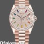Super Clone Unisex's Rolex Day-Date 36mm Unisex-128345RBR-Diamond Paved Dial-Everose Gold Diamond Paved