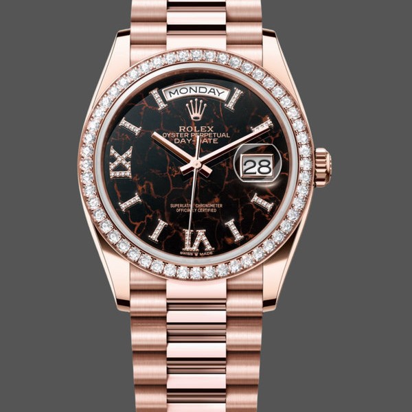 Super Clone Unisex's Rolex Day-Date 36mm Unisex-128345RBR-Eisenkiesel Dial-Everose Gold Eisenkiesel