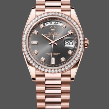 Super Clone Unisex's Rolex Day-Date 36mm Unisex-128345RBR-Slate Dial-Everose Gold Slate