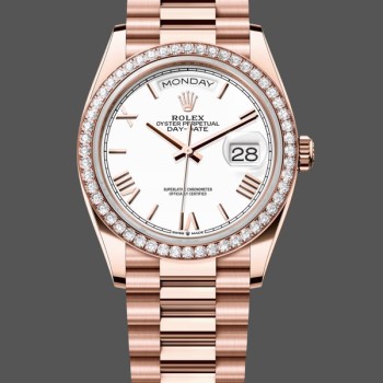 Super Clone Unisex's Rolex Day-Date 36mm Unisex-128345RBR-White Dial-Everose Gold White