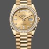 Super Clone Unisex's Rolex Day-Date 36mm Unisex-128348RBR-Champagne Diamond Dial-Yellow Gold Champagne