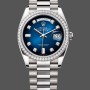 Super Clone Unisex's Rolex Day-Date 36mm Unisex-128349RBR 0010-Blue Ombre Dial-Diamond Bezel Blue