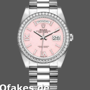 Super Clone Unisex's Rolex Day-Date 36mm Unisex-128349RBR-Pink Opal Dial-Diamond Bezel Pink