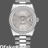 Super Clone Unisex's Rolex Day-Date 36mm Unisex-128349RBR-Silver Index Dial-Diamond Bezel Silver