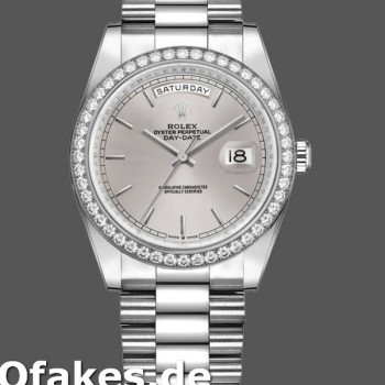Super Clone Unisex's Rolex Day-Date 36mm Unisex-128349RBR-Silver Index Dial-Diamond Bezel Silver