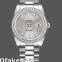 Super Clone Unisex's Rolex Day-Date 36mm Unisex-128349RBR-Silver Index Dial-Diamond Bezel Silver