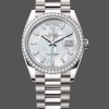 Super Clone Unisex's Rolex Day-Date 36mm Women's-128349RBR-White Mother of Pearl Dial-Diamond Bezel MOP