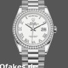 Super Clone Unisex's Rolex Day-Date 36mm Unisex-128349RBR-White Roman Dial-Diamond Bezel White