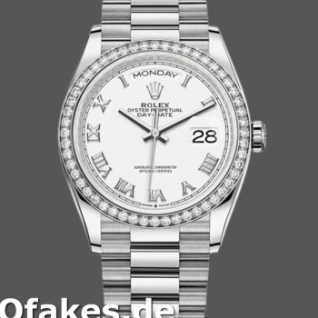 Super Clone Unisex's Rolex Day-Date 36mm Unisex-128349RBR-White Roman Dial-Diamond Bezel White
