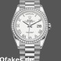 Super Clone Unisex's Rolex Day-Date 36mm Unisex-128349RBR-White Roman Dial-Diamond Bezel White