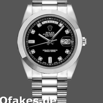 Super Clone Men's Rolex Day-Date-218206, 41mm, Platinum, Black Diamond Dial, Men’s Black