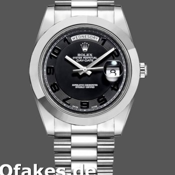 Super Clone Men's Rolex Day-Date-218206, 41mm, Platinum, Concentric Black Dial, Men’s Black