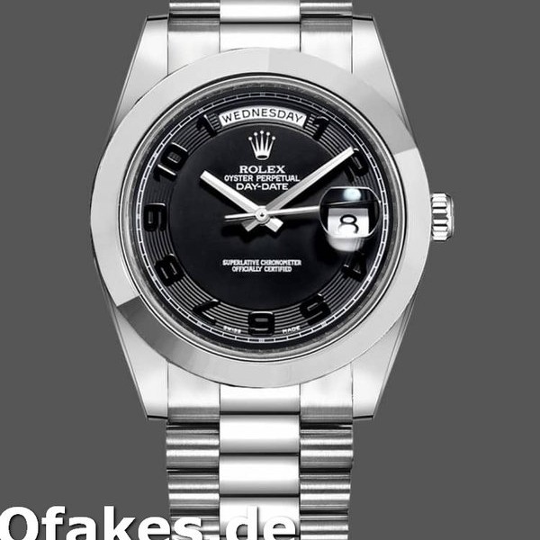 Super Clone Men's Rolex Day-Date-218206, 41mm, Platinum, Concentric Black Dial, Men’s Black