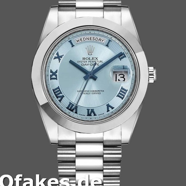 Super Clone Men's Rolex Day-Date-218206, 41mm, Platinum, Concentric Circle Ice Blue Dial, Men’s Ice Blue