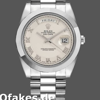 Super Clone Men's Rolex Day-Date-218206, 41mm, Platinum, Concentric Circle Ivory Roman Numeral Dial, Men’s Ivory
