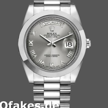 Super Clone Men's Rolex Day-Date-218206, 41mm, Platinum, Concentric Rhodium Grey Roman Numeral Dial, Men’s Grey