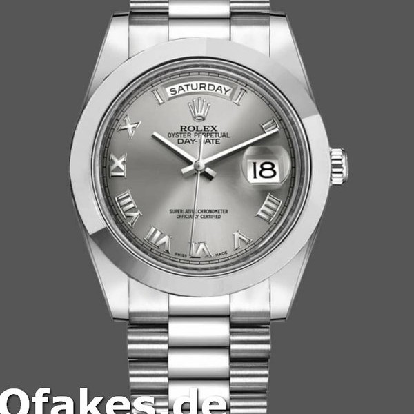 Super Clone Men's Rolex Day-Date-218206, 41mm, Platinum, Concentric Rhodium Grey Roman Numeral Dial, Men’s Grey