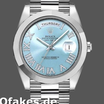 Super Clone Men's Rolex Day-Date-218206, 41mm, Platinum, Glacier Blue Diamond Roman Dial, Men’s Blue