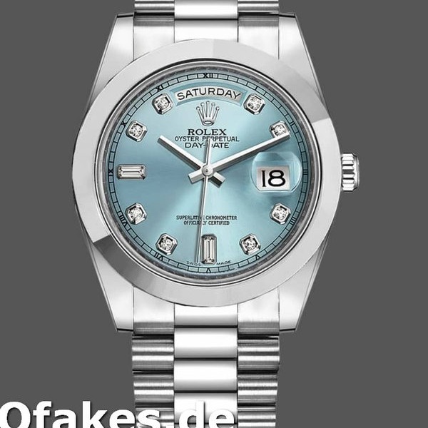 Super Clone Men's Rolex Day-Date-218206, 41mm, Platinum, Ice Blue Diamond Dial, Men’s Ice Blue