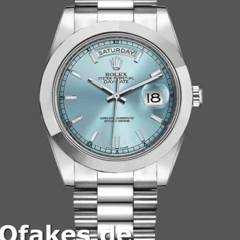 Super Clone Men's Rolex Day-Date-218206, 41mm, Ice Blue Index Dial, Platinum, Men’s Ice Blue