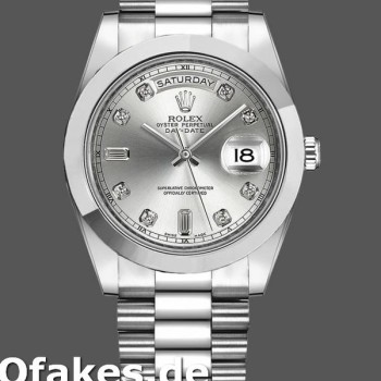 Super Clone Men's Rolex Day-Date-218206, 41mm, Platinum, Silver Diamond Dial, Men’s Silver