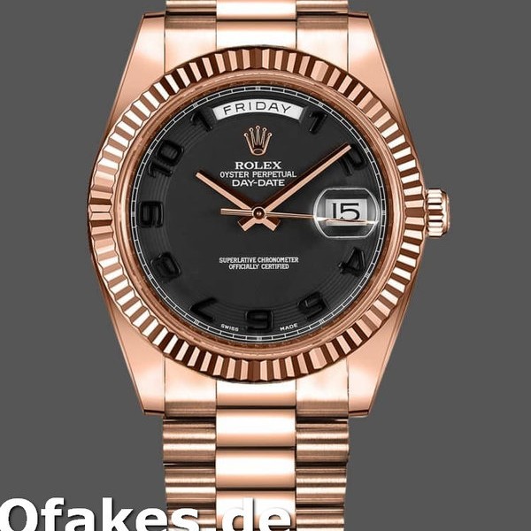 Super Clone Men's Rolex Day-Date-218235, 41mm, Rose Gold, Black Concentric Arabic Dial, Men’s Black