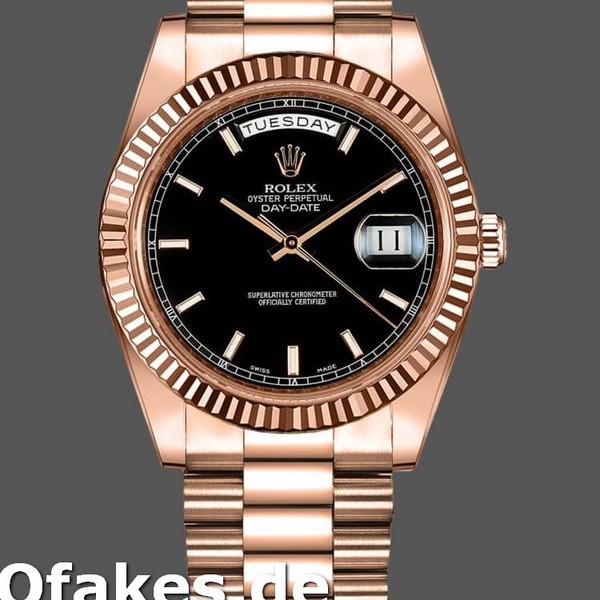Super Clone Men's Rolex Day-Date-218235, 41mm, Rose Gold, Black Index Dial, Men’s Black