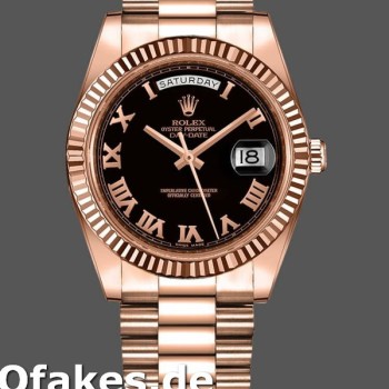 Super Clone Men's Rolex Day-Date-218235, 41mm, Rose Gold, Black Roman Numerals Dial, Men’s Black