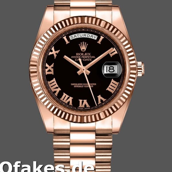 Super Clone Men's Rolex Day-Date-218235, 41mm, Rose Gold, Black Roman Numerals Dial, Men’s Black